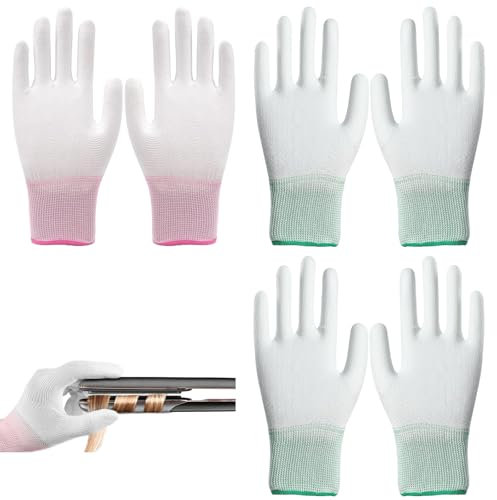 Pluvyze Hitzeschutz Handschuh 3 Doppel Hitzeschutzhandschuhe,Hitze Blockierung für Lockenstab,Wiederverwendbar Hitzebeständige Handschuhe mit Silikonfinger(Rosa Rand,Grüner Rand)