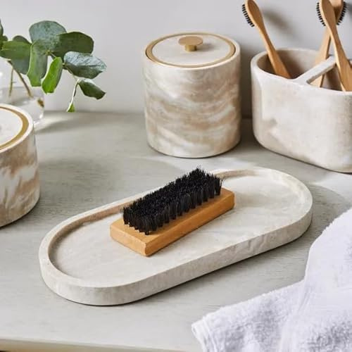 New Marble Resin Storage Tray – Elegant Bathroom Organiser, Durable Resin, Cream Marble Effect, Decorative Vanity Tray for Small Items M-18 (Storage Tray)