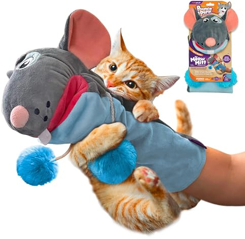 Pounce & Purr® Meow Mitt Wearable Cat Toy – Cat Wrestling Glove, “Pip S. Queek” Plush Mitten with Catnip & Silvervine, Crinkle Sounds & Dangling Arms for Bonding Play with Cats & Kittens (Mouse)