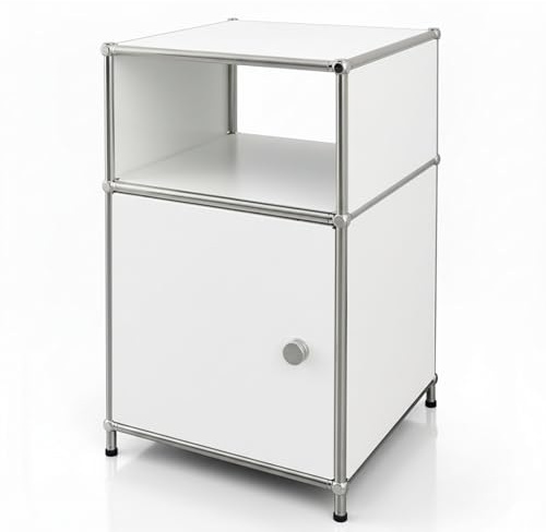 Floordirekt Regal, Metallregal, Beistelltisch - Weiß, Chrom, 65Hx40Bx40T cm - Modulares Stecksystem im modernen Design, Metall Regal für Wohnzimmer, Büro, Flur - Nachttisch Concept Epure MK-040