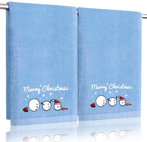 AGRIMONY Lustige Weihnachten Handtücher für Küche und Badezimmer - Baumwolle Geschirrtücher Deko Hängende Handtuch Geschirrtuch Einweihungsgeschenke Geschenke für Frauen-2er-Set, Blau