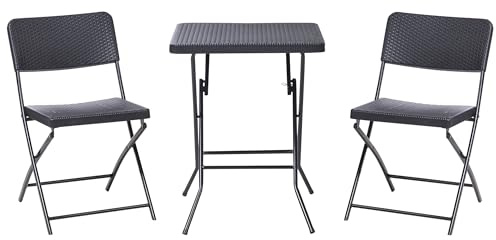 Beliani Balkonset 3-teilig Kunststoff schwarz Tisch mit 2 Stühlen klappbar Trappeto