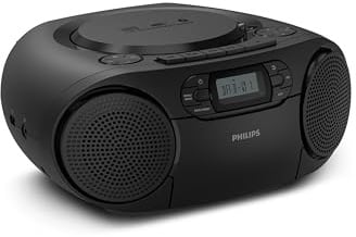Philips TAZ2500 CD Soundmachine portatile lettore cassette, Radio DAB+/FM, Bluetooth 6.0, Riproduzione USB, Ingresso audio, Boost bassi dinamici, Altoparlanti stereo, Alimentazione CA/Batteria – Nero