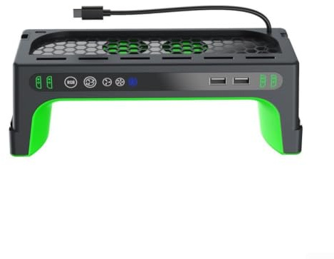 Lapiglo 2 in 1 Cooling Fan Controller Charging Dock RGB 4 Port Gamepad Charger ABS Desktop Stand, Quiet Airflow Console Cooler for Gaming