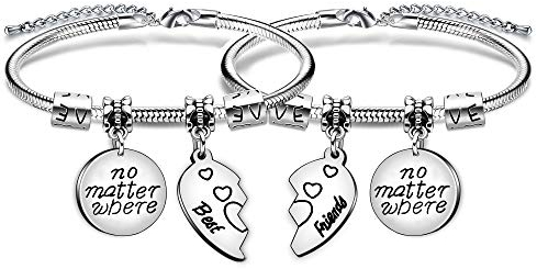 2pcs egal wo beste Freunde für immer Anhänger Armreif Set BBF gebrochenes Herz Freundschaft Geschenk