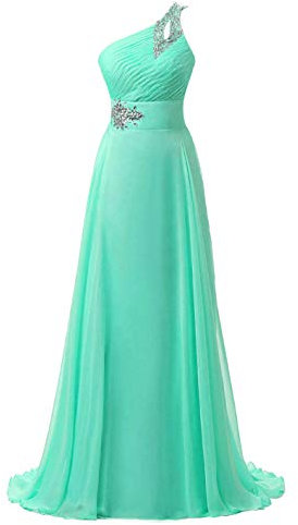 Zorayi Vestido de noche elegante de gasa con un solo hombro para mujer, verde jade, 42