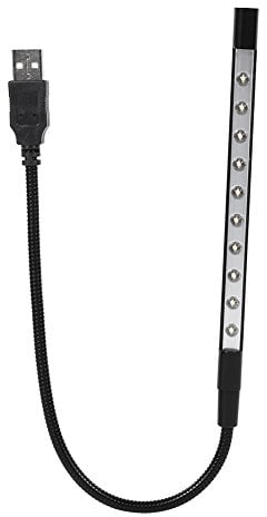 Zerodis Flexible Mini USB LED Light 10 Led Reading Lamp Flashlight for Laptop PC Computer Keyboard(Black)
