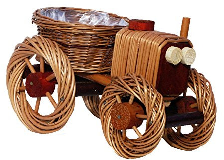 Deko-Traktor, Pflanzschale, Traktor aus Weide geflochten - 33 x 19cm Hellbraun
