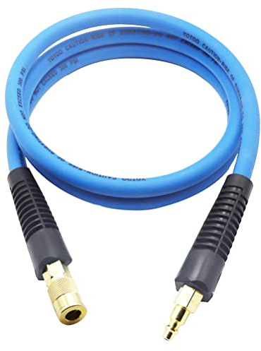 YOTOO Hybrid Lead in Air Hose 3/8-Inch by 6-Feet 300 PSI Heavy Duty, Lightweight, Kink Resistant, All-Weather Flexibility with Bend Restrictors, 1/4-Inch Industrial Quick Coupler and Plug, Blue