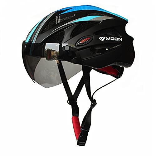 Heemtle Casque de vélo moulé de manière intégrale pour Casque de vélo de Course Ultra-léger pour Hommes et Femmes. Casque de vélo avec Lunettes magnétiques (Noir + Bleu M: 55-58cm)