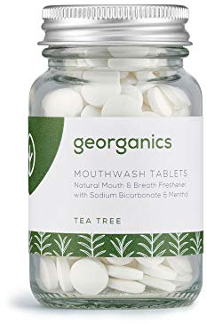 Georganics - Natürliche Bio-Mundspültabletten – Zahnreinigungstabletten für Frischen Atem mit Natron und Menthol - Vegan, ohne SLS, Tierversuche und Fluorid - Teebaumöl - 180 Tabletten