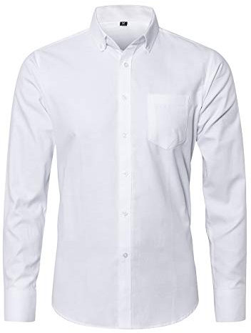 Men's Slim Fit Casual Oxford Dress Shirt Banded Collar Long Sleeve Button Down Shirts with Pocket - - XL