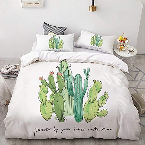 Mateju Bettwäsche-Set - Mikrofaser Bettbezug und Kissenbezug - Bettbezug mit Reißverschluss Schließung - 3D Nordisch Bedrucktes Bettwäsche Set (140x200cm (2pcs),Kaktus)
