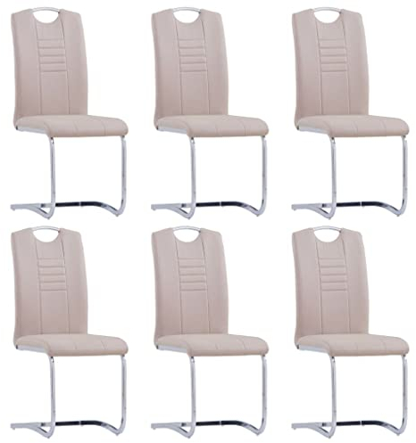 vidaXL Freischwinger 6 STK., Esszimmerstuhl mit Stahlrahmen, Schwingstuhl Stuhl für Esszimmer Küche, Küchenstuhl Polsterstuhl, Cappuccino-Braun Kunstleder