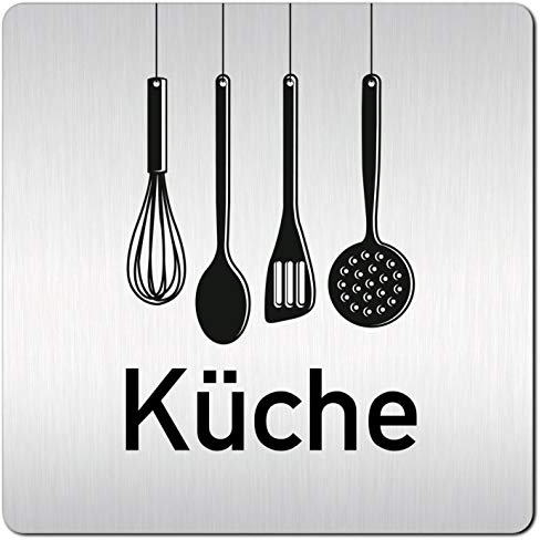 Türschilder24 XXL Schild - Türschild • 125 x 125 mm • Küche • 1,5 mm Aluminium Vollmaterial • 100% Made in Germany (Küche 009)