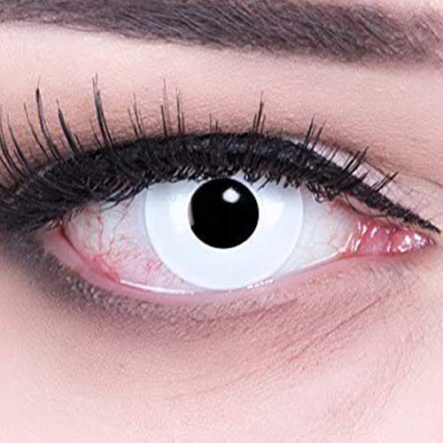 Ein Paar Funnylens Farbige weisse weiße Crazy Fun Kontaktlinsen mit Stärke -6,00 White Out mit gratis Linsenbehälter. / BC 8.6 mm/DIA 14 mm für Halloween, Fasching, Kostüm