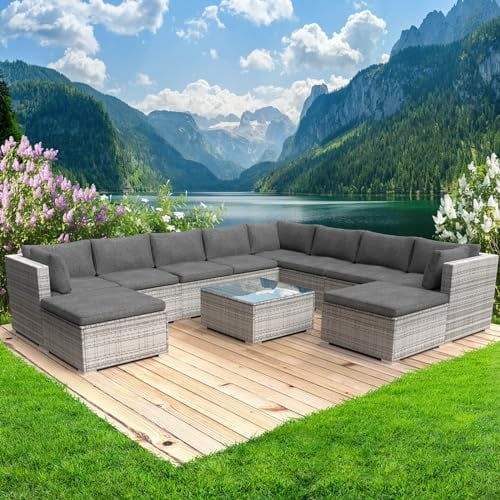 BRAST® Gartenmöbel Lounge Set XXL | 8-12 Personen viele Modelle & Farben | inkl. extra Dicke Kissen | TÜV geprüft | Outdoor Loungemöbel Sitzgruppe Essgruppe Garnitur | Freedom Grau