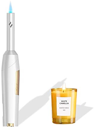 Navpeak Feuerzeug mit Brennstoff, sichtbar, winddicht, gerade Flamme, für Kerzen, Küche, Kochen, Outdoor, Grill, Zigarre (Butan nicht im Lieferumfang enthalten) (Weiß)