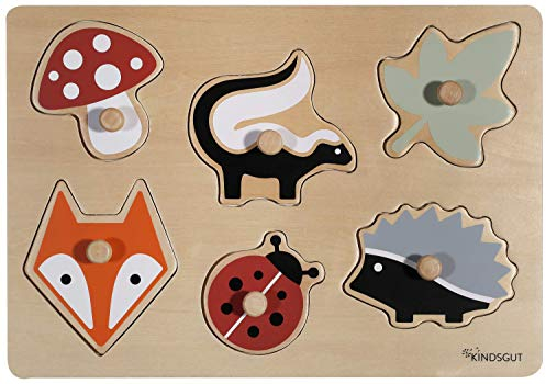 Kindsgut Steckpuzzle aus Holz, Puzzle für Kleinkinder, Spielzeug aus hochwertiger Qualität in schlichtem Design und dezenten Farben für Spielspaß, schönes Geschenk, Wald