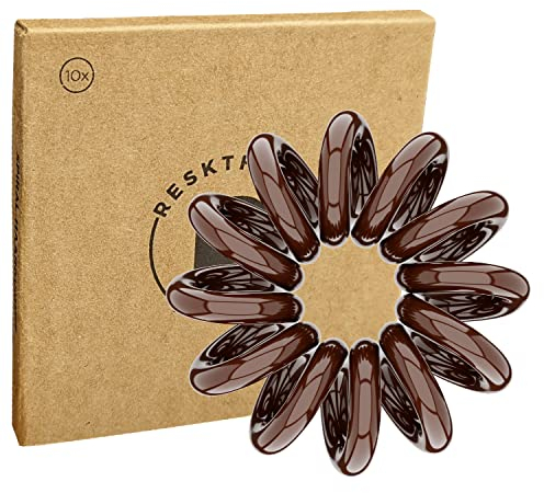 Reskthetic - kleine hochwertige Spiral Haargummi, schonend zum Haar, nachhaltig, umweltfreundlich, (Telefonkabel, Zopfgummis) für Mädchen & Frauen/Damen (Braun, 10 x 2,5 cm)