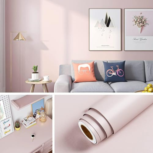 Livelynine Klebefolie Möbel Kinder Mädchen Uni Rosa 40CMx5M Wandfolie Selbstklebend Abwaschbar Wohnzimmer Schlafzimmer Flur Büro Dekofolie Möbelfolie Kinder PVC Folie für Schrank Kommode Schminktisch