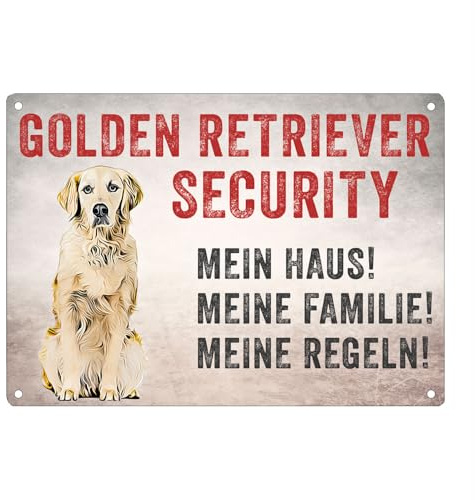 Cadouri Hunde-Warnschild 'Golden Retriever Security'┊UV-beständig┊Türschild mit Hundemotiv 28 x 20 cm┊tolle Geschenkidee für Hundebesitzer