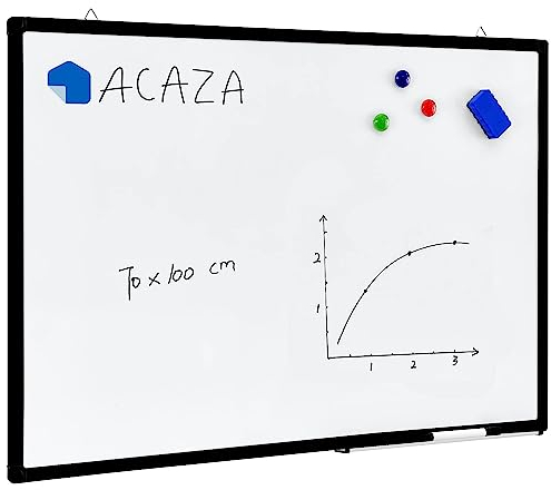 ACAZA Magnetisches Whiteboard mit Aluminiumrahmen und Stiftablage, Magnettafel trocken abwischbar inklusive Schwamm und Stift, ohne Magnete, Magnetwand zum beschriften, schwarzer Rand