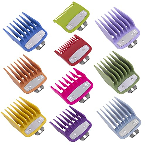 Clipper Guards Schneidführungen für Wahl Schermaschine mit Metallclip, farbcodiert von 1,5–25 mm, passend für alle Haarschneidemaschinen in voller Größe, bunt, 10 Stück