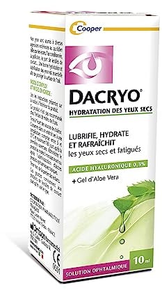 DACRYO® - Hydratation des yeux secs - Yeux secs & fatigués - Solution ophtalmique - Acide Hyaluronique et gel d'aloe vera - Flacon - 10ml