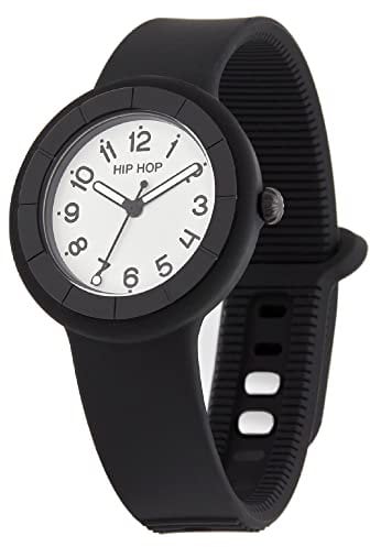 HIP HOP, Collezione Hero.Dot, Orologio Donna Night, Cinturino in Silicone Soft Touch Intercambiabile, Pratica Chiusura, Lunetta Bianca, Numeri Neri, Cassa 34 mm, Movimento al Quarzo, Nero