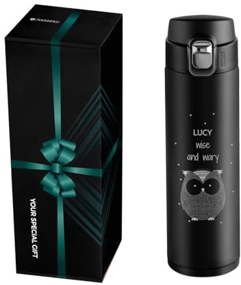 Maverton Personalised Insulated Travel Mug for Girl, OWL | Travel Mugs for Hot Drinks with Spill-Proof Lid for her, Reusable Stainless Steel Flask for Hot Drink, for Birthday, for Lady