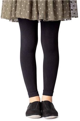NOQ Mädchen Strumpfhose ohne Fuß in voller Länge Leggings knöchellanger Rock Tunika Kleid Schule Tanz Ballett blickdichte Mikrofaser, Nero 6/7 Jahre (116/122 cm)