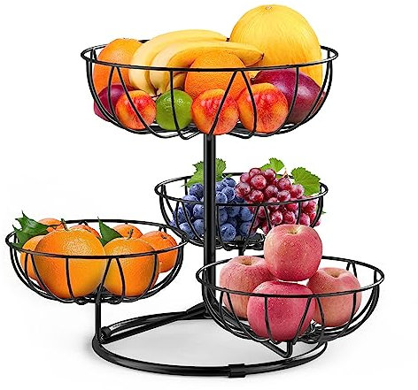 Honeystar Cesta de frutas de 4 niveles, soporte de frutas, cuencos de frutas para encimera, cesta de verduras, organizador y almacenamiento de cocina (negro)