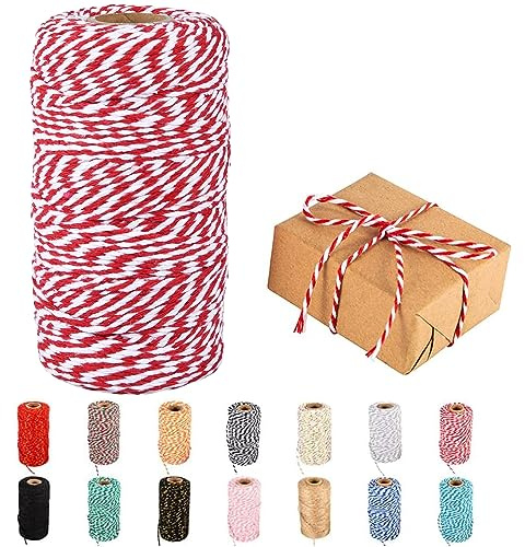 Cordel de algodón, 328 pies, Rojo y Blanco, para decoración de Manualidades y Bodas, carniceros y Navidad