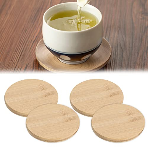 4Pcs Dessous de Verre en Bois, Dessous de Bougie en Bois, Dessous de Verre en Bambou, Bambou Dessous de Verre, sous-Verres Rond en Bambou, Coasters Ronds en Bambou, Assiette pour Bougies de Baptême