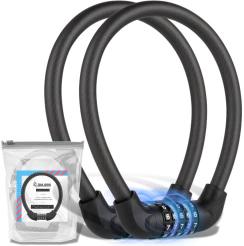 JIMJOOS Heavy Duty Bike Locks - 5-Digit Combination Cable Bicycle Locks - Waterproof Motorbike Locks - Ideal for Cycle, Motorcycle, Scooter, Mountain Bike, Pram - Includes Protective Pouch (Pack of 2)