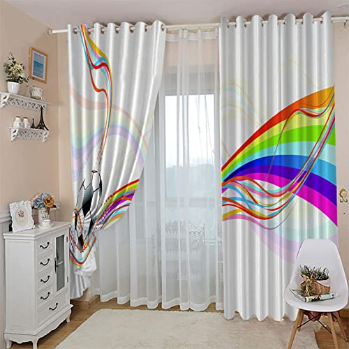 TFLABS Fenster Vorhang Schlaufen-Vorhang 2 Stück x 110 B x 215cm H Bunt & Fußball Dekorative Gardine Schlaufenschal Fenster-Schal