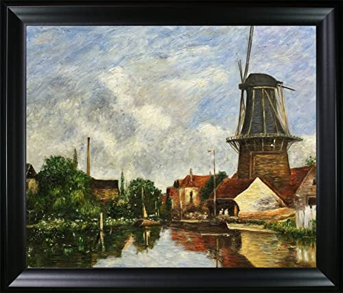 La Pastiche Flussszene mit Windmühle bei Dordrecht, Holland mit schwarzem mattem Rahmen, 63,5 x 73,7 cm
