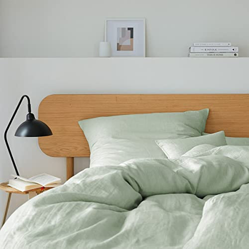 elegante Halbleinen Bettwäsche Breezee Pistazie 1 Bettbezug 135 x 200 cm + 1 Kissenbezug 80 x 80 cm