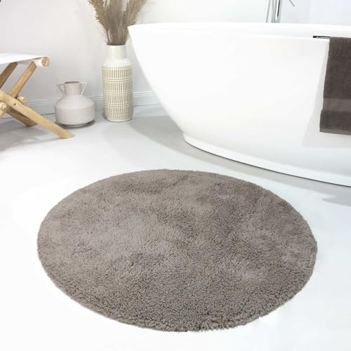 Wecon Home Moderner Flauschiger und waschbarer Badezimmerteppich aus Baumwolle - Ole (90 cm rund, Taupe)
