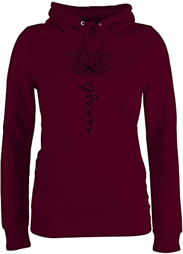 Pullover Damen Hoodie Frauen - und Wellness - Namaste Lotusblüte I Geschenk Yoga - XXL - Burgundrot - Sweater mit sprüchen Yoga+Pullover+Damen Meditation Lotus Hoody Blumen Kapuzenpullover