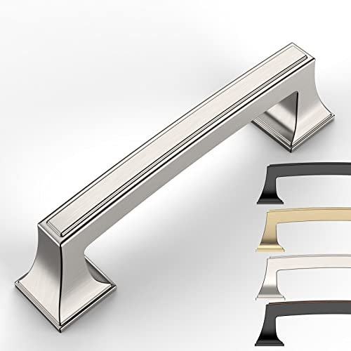9BUILD 10 Pack 96mm Brushed Satin Nickel Kitchen Handles - Cupboard & Drawer Handles