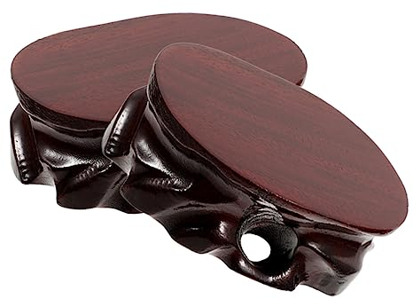 KONTONTY 2Pcs Oval Wooden Display Base Stand for Crafts Planters Teapots and Figurines Solid Riser for Home Decor