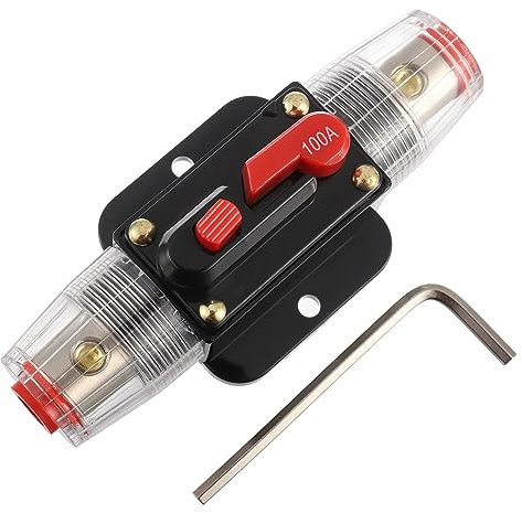 EPLZON 100A Interruptor de disyuntor 100 AMP Fusible Soporte en línea 12V-48V DC Botón de reinicio manual para sistema de amplificador de sonido de audio de automóvil RV Home Marine Boat Truck