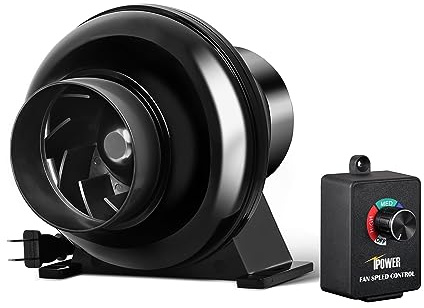 iPower 10,2 cm (4 Zoll) 195 CFM Abluftkanal Entlüftung Booster Gebläse mit variabler Indoor-Wachstumszelt, Hydrokultur-Belüftung, leise, 10,2 cm Lüfter mit Geschwindigkeitsregler, Schwarz