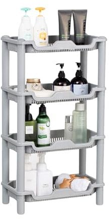 Qualiware Freistehende Duschablage mit 4 Ebenen, rechteckig, für Bad, Waschraum, selbstentleerender Korb, Shampoo-Organizer, keine Schraube erforderlich, robust, rostfrei