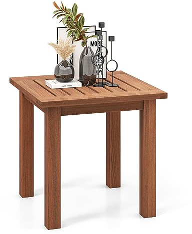 COSTWAY Beistelltisch aus Hartholz, wetterfester Gartentisch mit gelatteter Tischplatte, Kleiner Balkontisch, Kaffeetisch für Garten, Balkon, Wohnzimmer, Natur, 45 x 45 x 43 cm