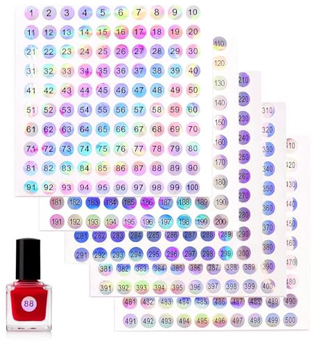 1 à 500 Étiquettes Numérotées, Autocollants Ronds Réfléchissants, Pastille Auto-adhésive Numérotés Lasers Imperméables pour Tri, Rangement, Classement dans l'École et le Bureau