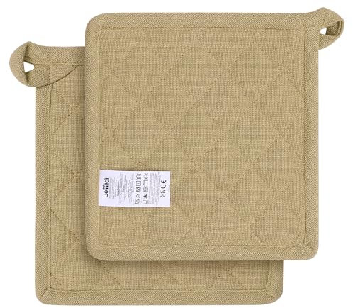 JEMIDI Agarradores Cocina - 2X Agarrador Horno 100% Algodón 20x20 cm - Ideal como Guantes Barbacoa y Horno - Agarraderas para Horno Ollas Calientes - Aptos para Lavadora - Beige