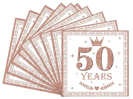 Servietten 50.Geburtstag Frauen,20Stück Roségold Geburtstagsservietten,Partyservietten,50.Geburtstag Deko Servietten,Papierservietten für Frauen Sie 50.Geburtstags Tischdekoration